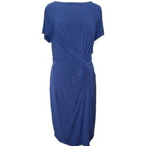 Dark Blue Twist Front Shift Midi Length Dress